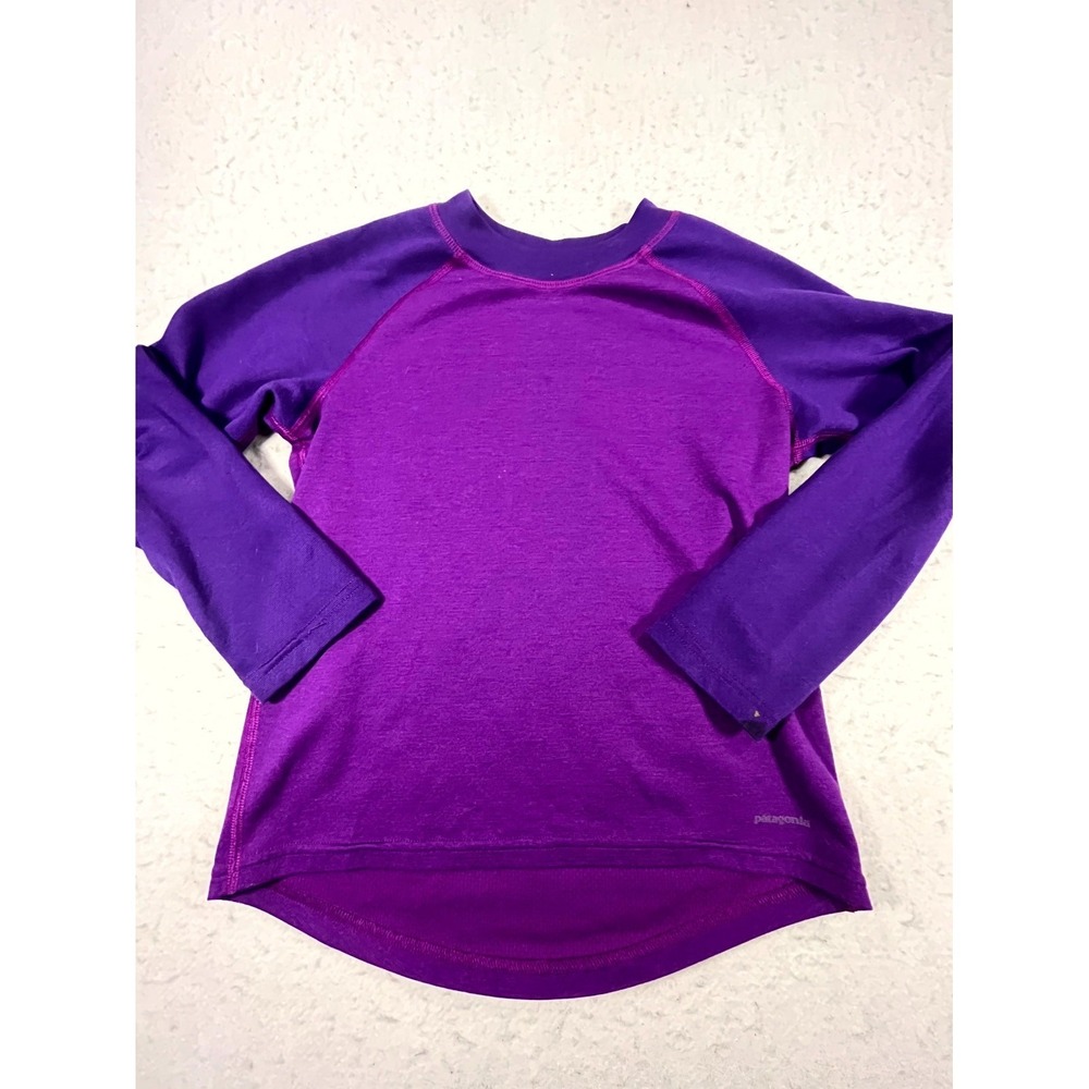 Patagonia Capilene Base Layer Thermal Top Youth Purple Crew Neck Contrast Stitch